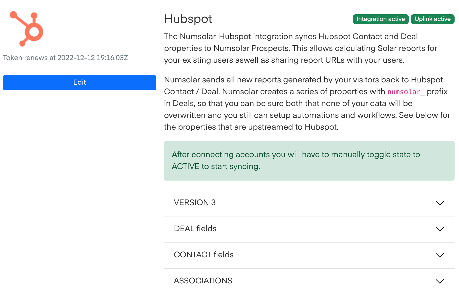 Numsolar - HubSpot integration configuration