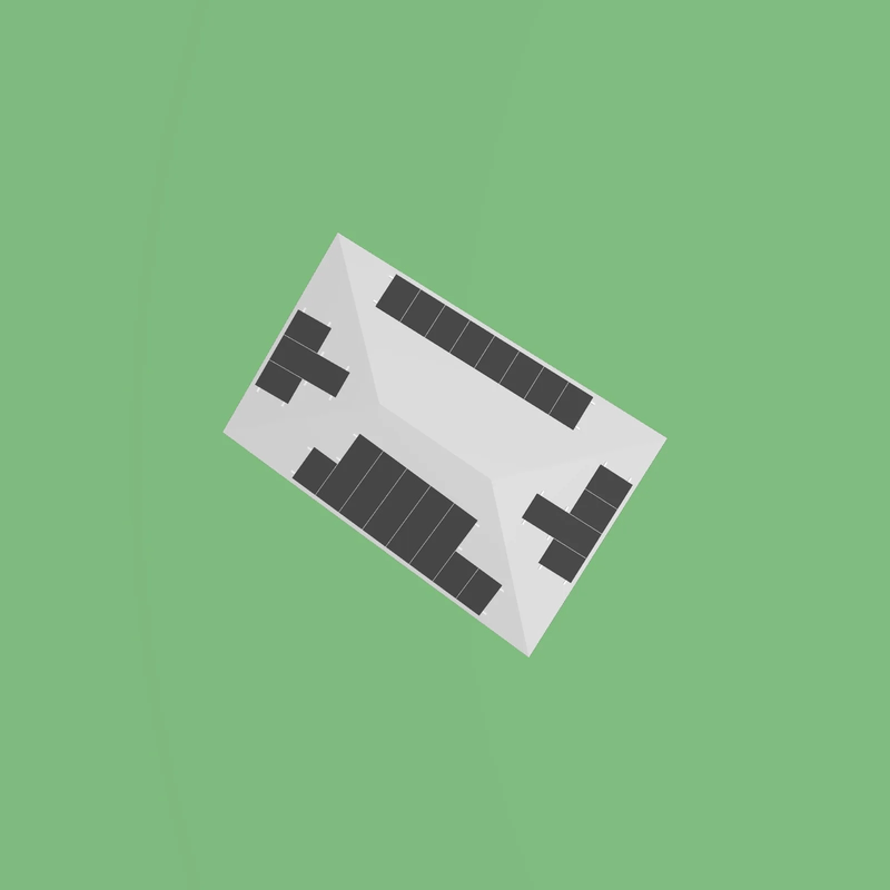 The example house straight from above, north up.