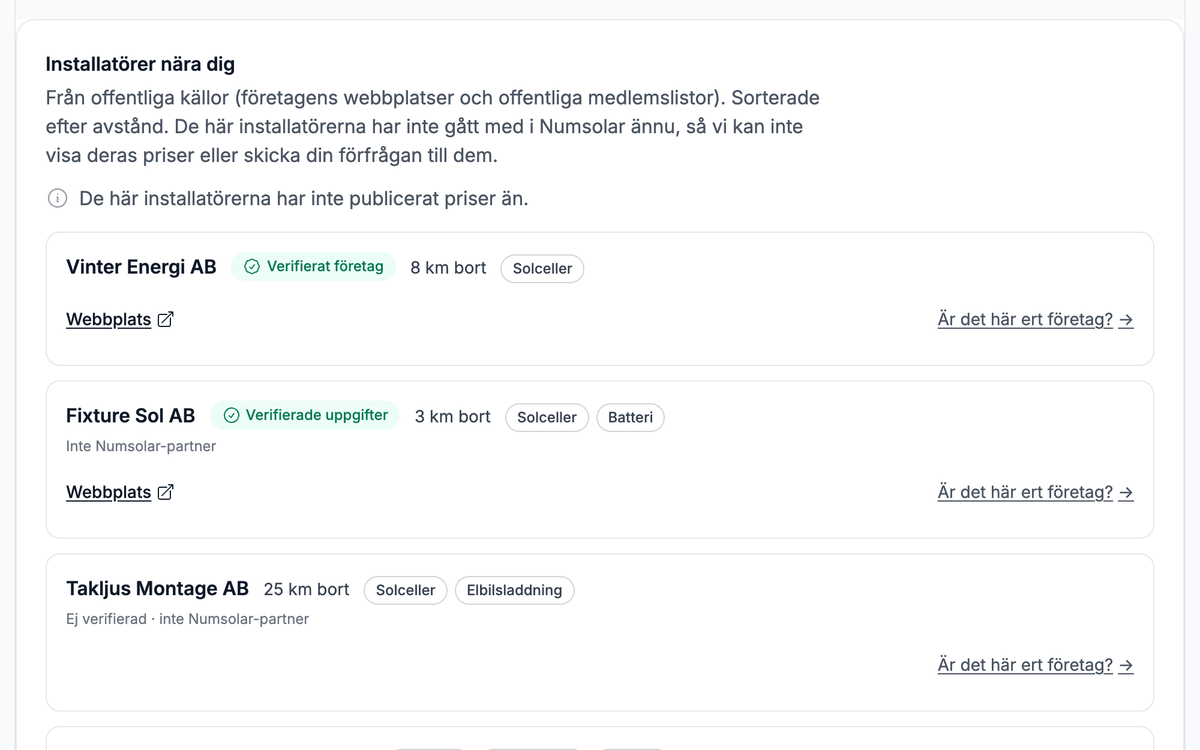 Installatörer nära dig: företag ur katalogen med avstånd, verifierade uppgifter och tjänster.